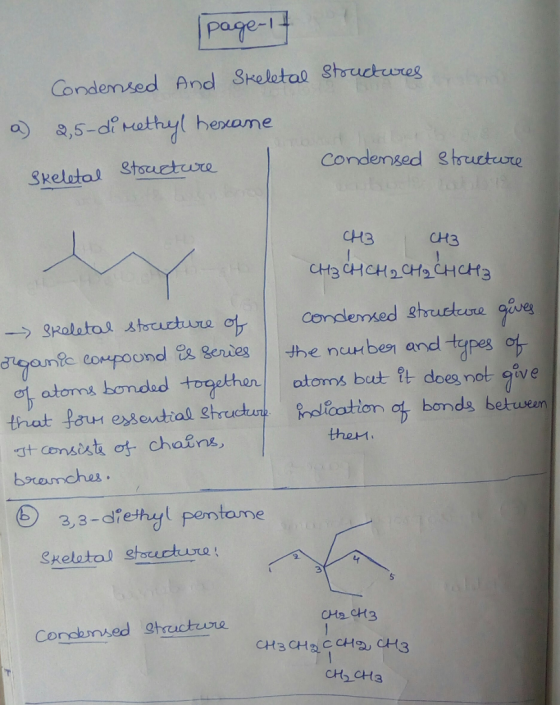 page Condensed And Shelotao Shruckwreg Condensed Stsuctevre Skelotal stoutuvre CH3 CH3 CH3 CHCH2.CHCHcH3 condlemsed hrte adorng bonded togethonl otoros bat 않 does not give that Jau exsontial truu too bonds betuwean alms but does them pemtame