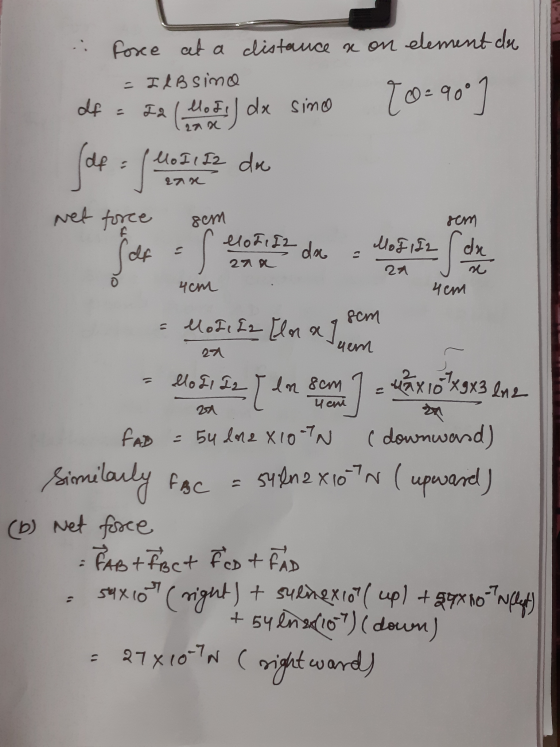 . Force at a distance a on element de = I&B sino df = 22 (lot.) dx sime [0=900] (df = Mo II I2 dae ano I ran Net force sem se