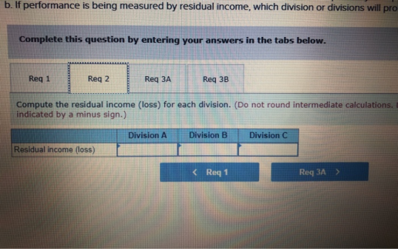 b. If performance is being measured by residual income, which division or divisions will pro Complete this question by enteri
