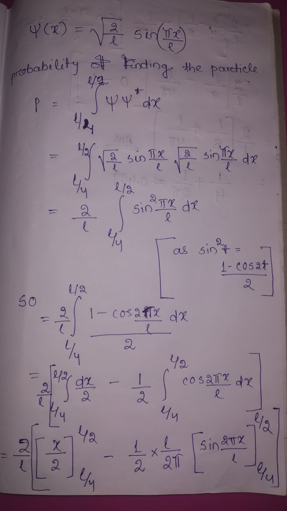 960VE (19 hability of Finding the particle probability p== J 4 y de 11 Yar yra sin si de sinte de I as sin af = 7 1- cosat 2