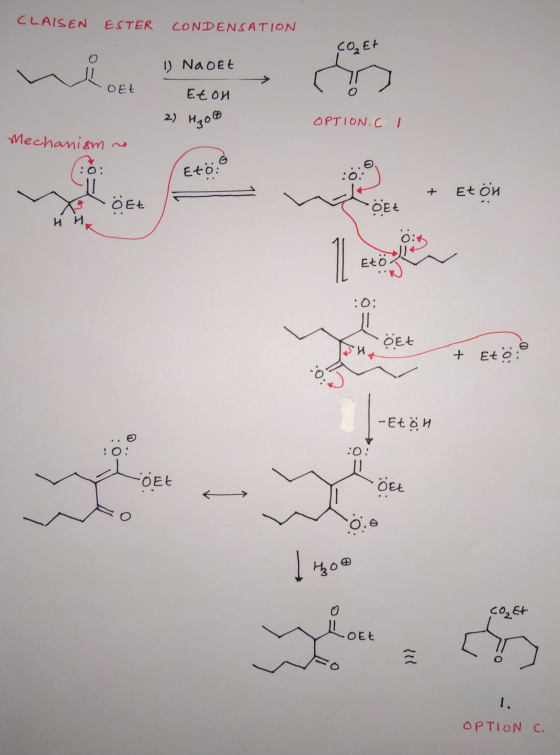CLAISEN ESTER CONDENSATION CO₂ Et 1) Naoet OEt Eton 2) MgO OPTION.C I Mechanism w Eto & ÖEL Cott & Etön ÖEt + Eto -Etoh om v