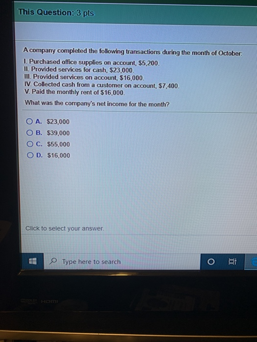 This Question: 3 pts A company completed the following transactions during the month of October 1. Purchased office supplies
