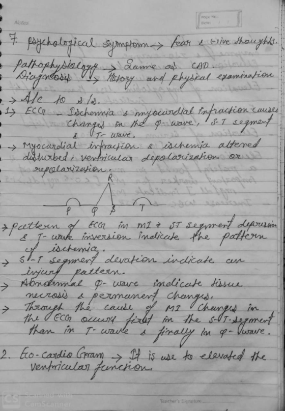 Notes Poce No : | Dete; - T poychological symptoms fear & Clive shoughts. Pathophysiology Ranne ad CAD Diagnoosis ay History