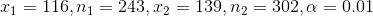 11 116,ni = 243, C2 139, n2 = 302, a = 0.01