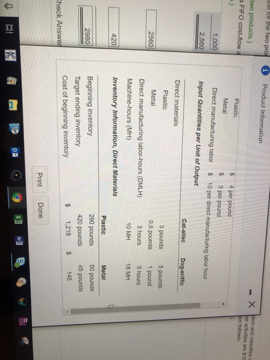 Product Information ion for the two proi two products.) FIFO cost-flow X stem and classifies se activities are $10 lon follow