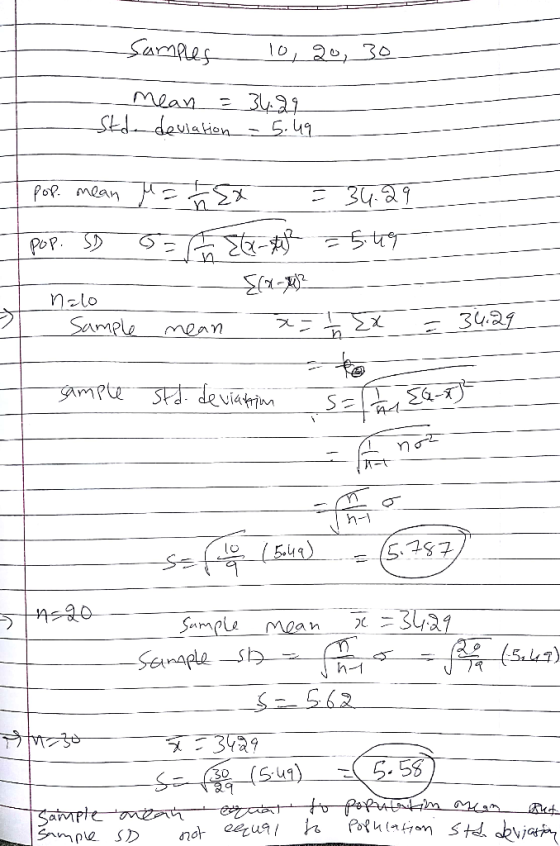 Sarmes_10, 20, 30---- __Maan - 34.29 Skle deviation - 5.49 x P०९. Many | P०१. 9 34.२१ वी 547 Ex- ------- x=2 Zx = 34.29 nalo