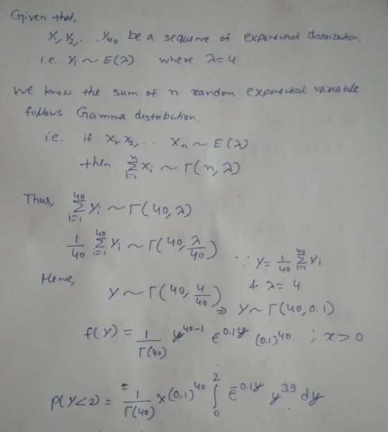 Given -thed, e kro w folovs Gamma destn buhon Thus,r(uo) 40 4 0 f( y)--1-r-léo.isr (o.pW 40-1 、わ0 ., 0.1 0.1)40 샷 2. 0.1