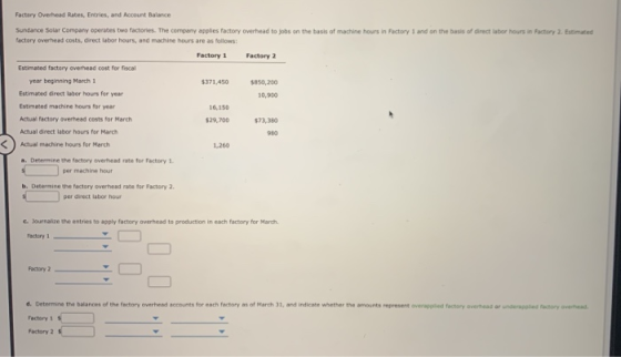 Factory Overhead Rates, Entries, and Account Balance1 Sundance Solar Company operates two factories. The company applies fact