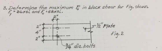 in block shear for Fi . shown. Determine the maximum 3, 2 2 4 2 Plate Fiq. 2 dia. bolts