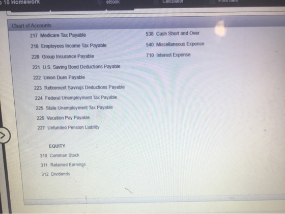 eBOOK Vaud 538 Cash Short and Over 540 Miscellaneous Expense 710 Interest Expense Chart of Accounts 217 Medicare Tax Payable
