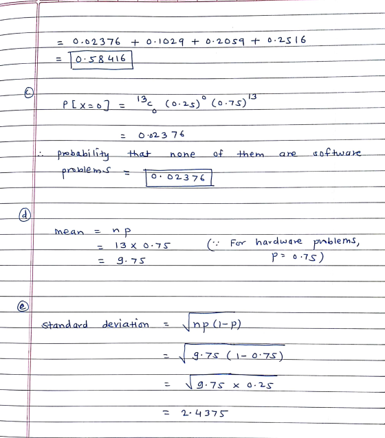 0.02376 + 0.1029 + 0.2059 + 0.25 16 0.58416 T3 P[x20] 13 (0.25)° (0.75) 0.823 76 that none of them ane software probability p