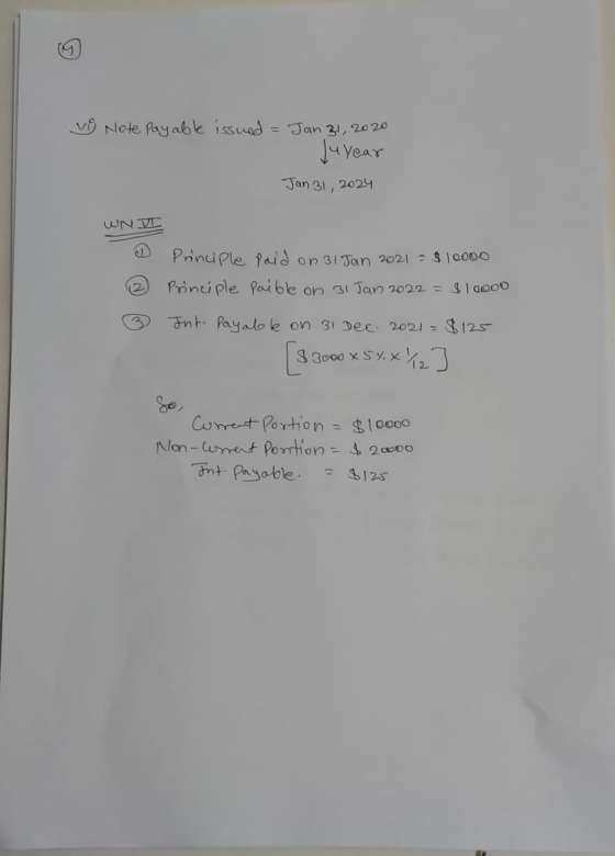 vý Note Pay able issued Jan 31, 20 20 JuYear Jan 31, 2024 Pninuple faid on 31 Jan 2021 = 410000 Princi ple Pai ble on 31 Jan