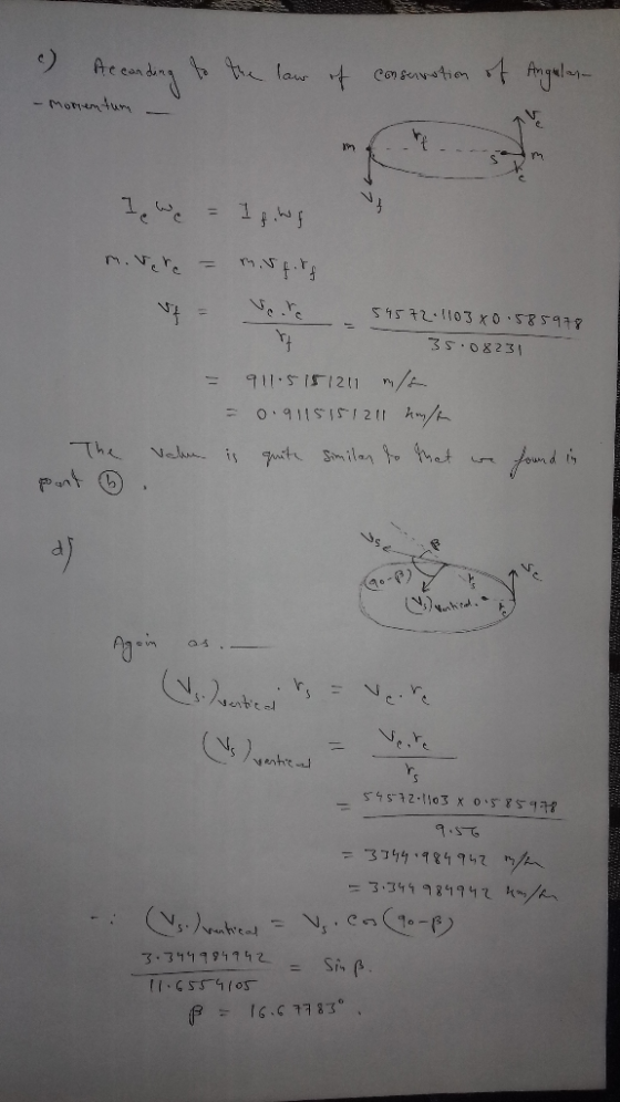c) According to the laws of - mortem tum - conservation of Angular- 1. we = If .wf movere - misfits 17 - Velc 5 157241103 X0.