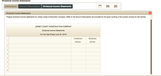 Divisional income statements Instructions Amount Descriptions Divisional Income Statements Divisional Income Statements Prepa