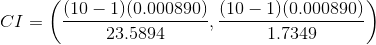 CI = (10 - 1)(0.000890) (10 - 1)(0.000890) 23.5894 1.7349