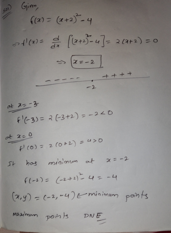 soi) Given, f(x) = (x+2) - 4 [(x+23 - 4]= = 3 (2+2) = 0 f(x) = da 12=-2 + + + + -2 at a--3 f(-3) = 2 (-3+2)=-220 at a=o fco