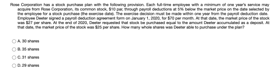 Rose Corporation has a stock purchase plan with the following provision. Each full-time employee with a minimum of one years