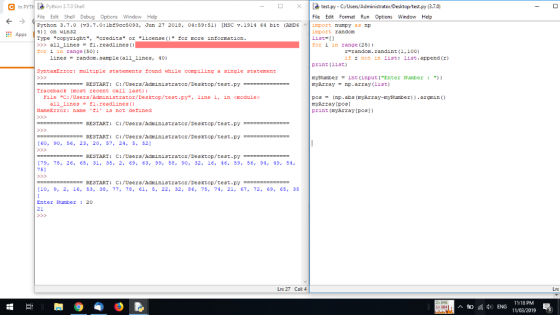 e in рут: [è python 3.7.0 Shell ם | lè test.py-C/Users/Administrator/Desktop/test.py (3.74) File Edit Shell Debug Options Win