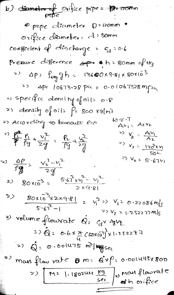 b). tameter of orifice pripe = 12 120mm Pipe discharge pipe diameter D - tromm orifice diameter: l = 50mi coefficient of d:0.
