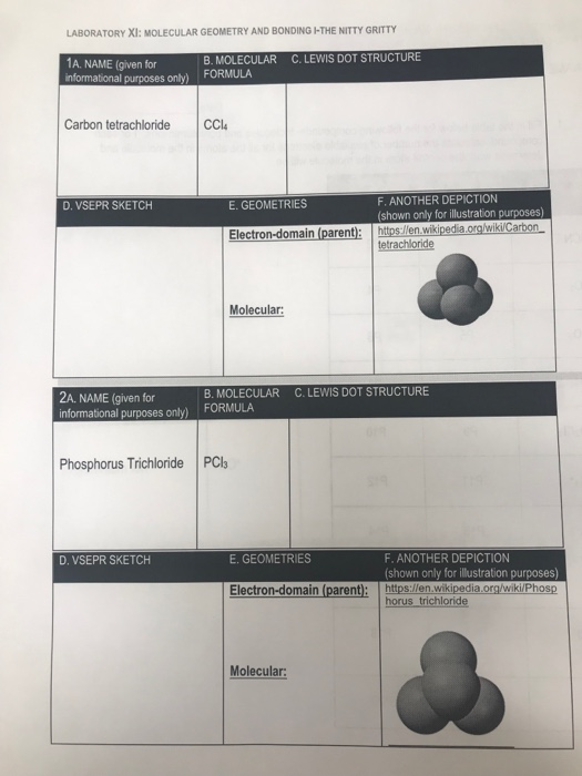 LABORATORY XI: MOLECULAR GEOMETRY AND BONDING I-THE NITTY GRITTY C. LEWIS DOT STRUCTURE 1A. NAME (given for informational pur