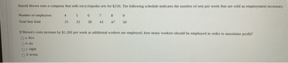 Harold Brown runs a company that sells encyclopedia sets for $250. The following schedule indicates the number of sets per we