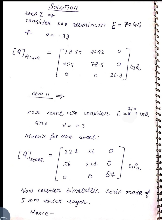 SOLUTION step I consider for aluminum E = 70 G Pa f ♡ = 33 [Q]Alum. -78.55 25.92 0 07519 78.5 Gila O 26.3 Step 11 210 steel w