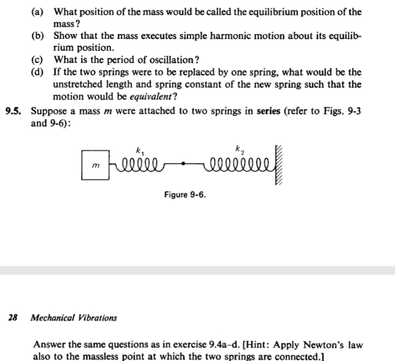 (a) What position of the mass would be called the equilibrium position of the mass? Show that the mass executes simple harmon