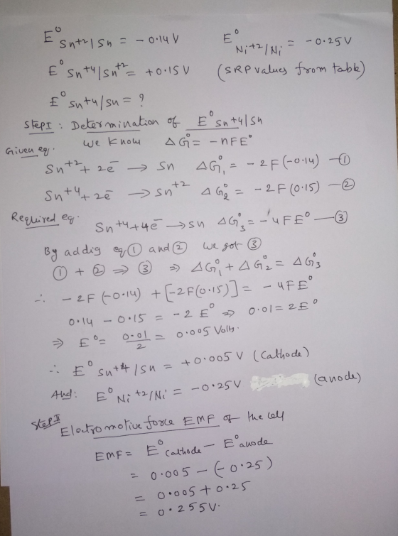 o Nit2 IN = -0.25V o I Sutrisn= -0.14 V E shtylsnth = +0.15V (SRP values from table) E sutu/su= ? Step I : Determination of E