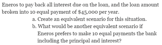 Eneros to pay back all interest due on the loan, and the loan amount broken into 10 equal payment of $45,000 per year. a. Cre