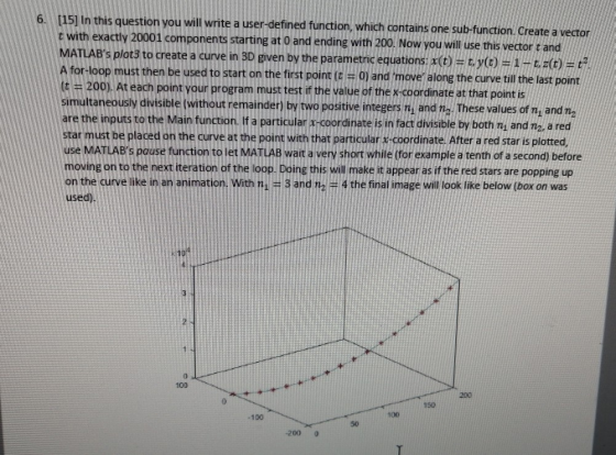 6. [15] In this question you will write a user-defined function, which contains one sub-function. Create a vector t with exac