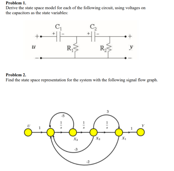 Problem 1. Derive the state space model for each of the following circuit, using voltages on the capacitors as the state vari