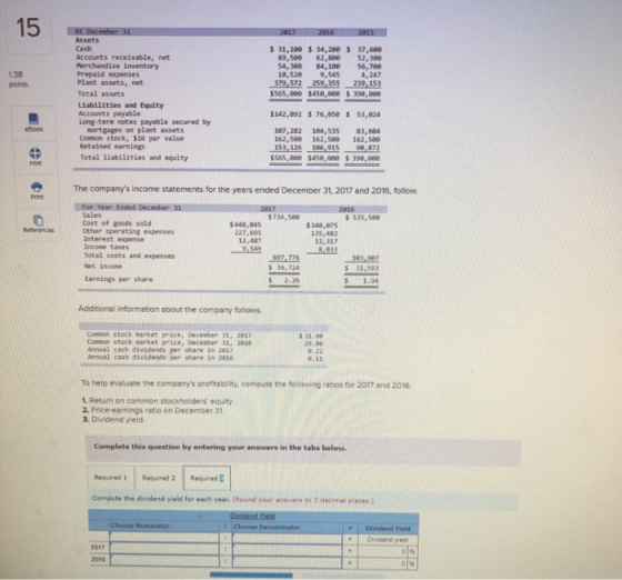 15 138 points At December 31 Assets Cash Accounts receivable.net Merchandise Inventory Prepaid expenses Plant assets, net Tot
