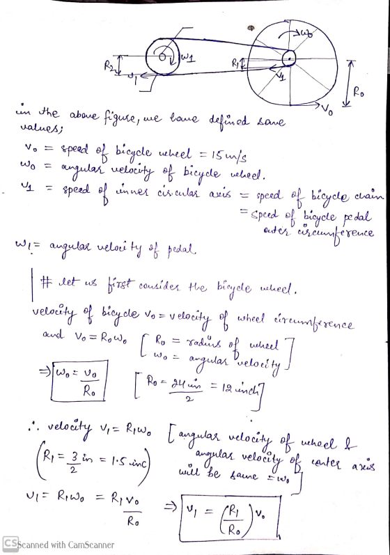 sut w R2) RE Ro values; Wo = Wq = of in the above figure, we have we have defined some Vo = speed of bicycle wheel = 15ws an