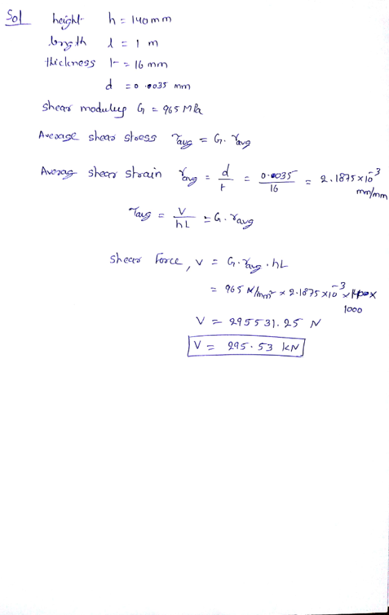 So height h: lc 140 mm = o -eo35 mm Shea mo l6 h L V = 995, 53 kN