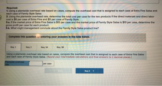 Required: 1. Using a plantwide overhead rate based on cases, compute the overhead cost that is assigned to each case of Extra