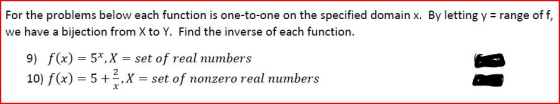For the problems below each function is one-to-one