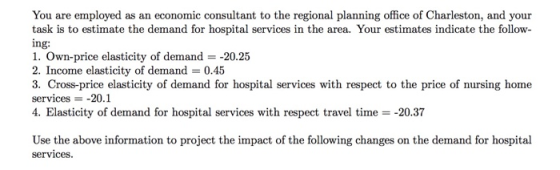 You are employed as an economic consultant to the regional planning office of Charleston, and your task is to estimate the de