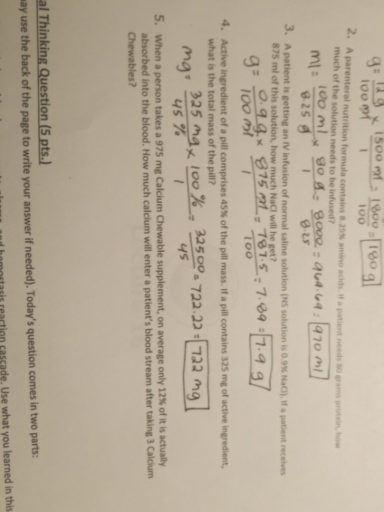 2. A parenteral nutrition formula contains 8.25% amino acids. If a patient needs 80 grams protein, how much of the solution n