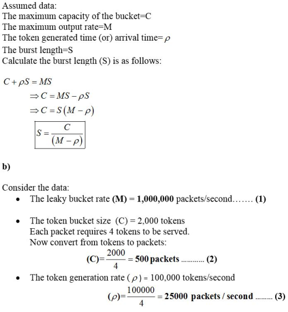 Assumed data The maximum capacity of the bucket-C The maximum output rate-M The token generated time (or) arrival time-p The