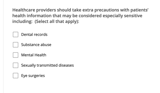 Healthcare providers should take extra precautions with patients health information that may be considered especially sensit