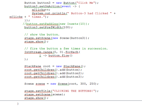 Button button3new Button (Click Me) Lu event - System . 유ut.printlal Button-3 Clicked had + nclick ks + times.); //bu