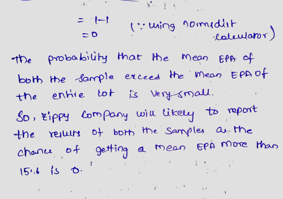 1 (2 uning nomidist loleulapor) The probabiūty that the mean mean EPA of both the sample exceed the mean EPA of the entire lo