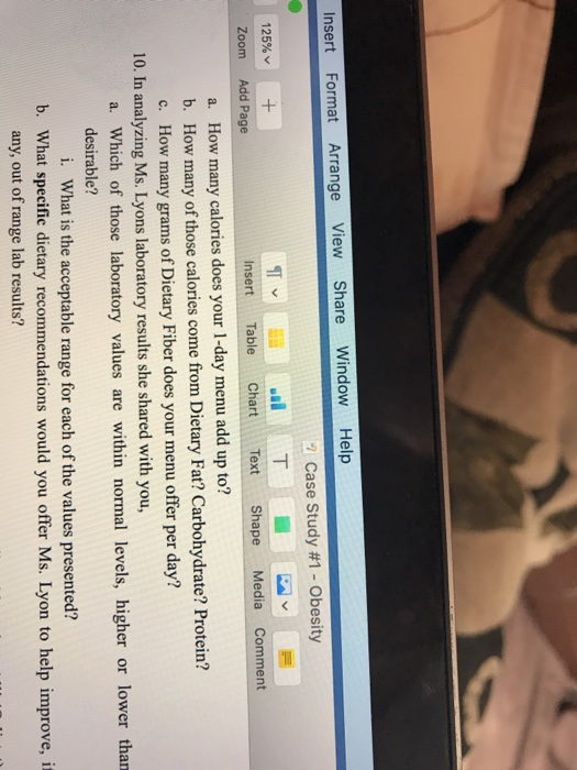 + Insert Format Arrange View Share Window Help ? Case Study #1 - Obesity 125% Tv T Zoom Add Page Insert Table Chart Text Shap