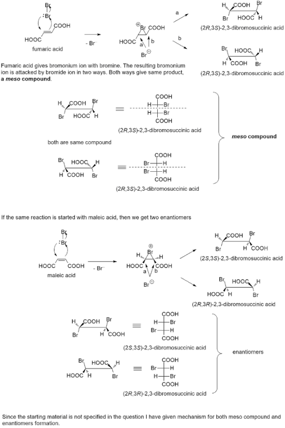 OOH Br Br HOOC H OOH r COOH (2R,3S)-2,3-dibromosuccinic acid HOOC HooCa Br fumaric acid H COOH Br Fumaric acid gives bromoniu