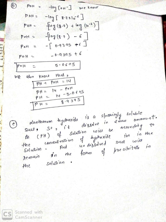 POH JR: ☺ POH = -log Cow-] we know POH = -log[ 8.98165]. pOH = flog (9.7) + log (1-6)] poh - flog (8-7) -6] Por = -[ 0.9395 +