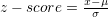 \small z - score=\frac{x-\mu}{\sigma}