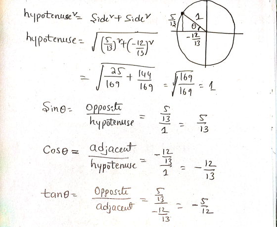 1 him hypotenuse Şider+ Sider hypotenuse = 9-3 12 13 13 (3 as 169 + 이의 144 169 169 ܠ 169 Sino= opposite hypotenuse 5 13 1 13