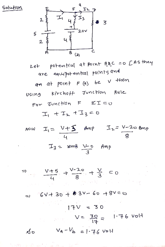 solution www 5 / 5 - 220v [As they Let potential at point A B C =0 are equipotential points and en at point F (a) be v then u