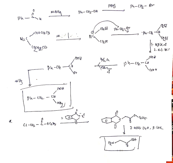 PBVG Ph-CH2- Br Ph- CHp-он ph jeoocIscly NC. D- 1)-4d. || кри CLY 2. dilı yel 1ph-cIL- - Cu Ph-ce - - Cla Ph- c 2. KOU, l40,