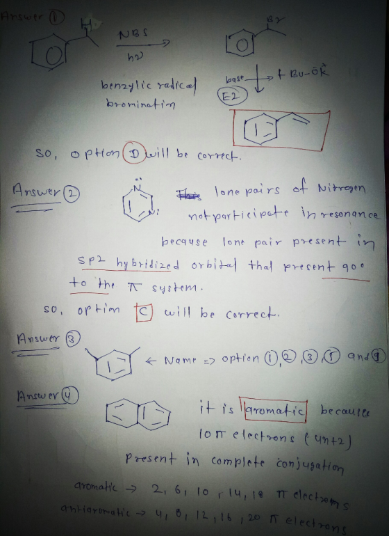 Answer Answer 0 kv Nes Lo NBS LOT t Bu-o benzylic rad brominatin E2) so option will be correct. Answer 2 This lone pairs of N